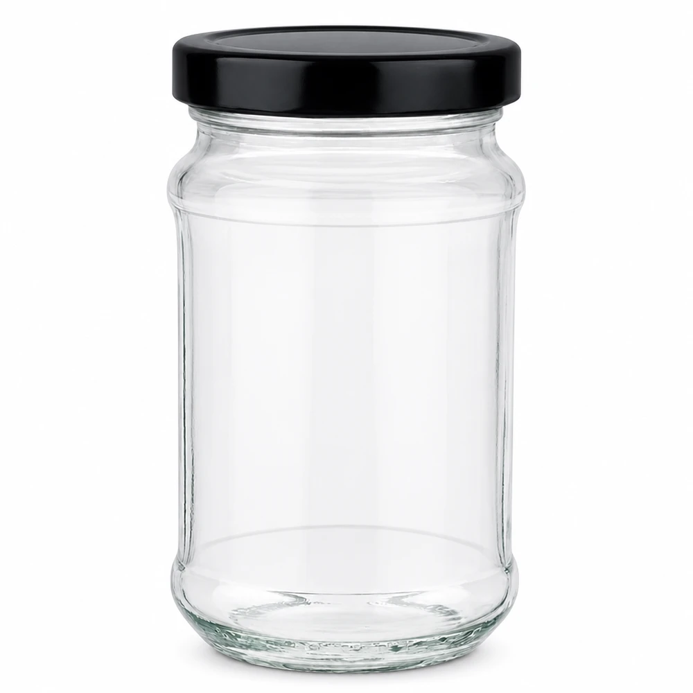 390ml rond glas met BasicSeal deksel zwart UNiTWIST 390 ml ronde pot met zwart BasicSeal deksel UNiTWIST - lege glazen voorraadpot met schroefdop