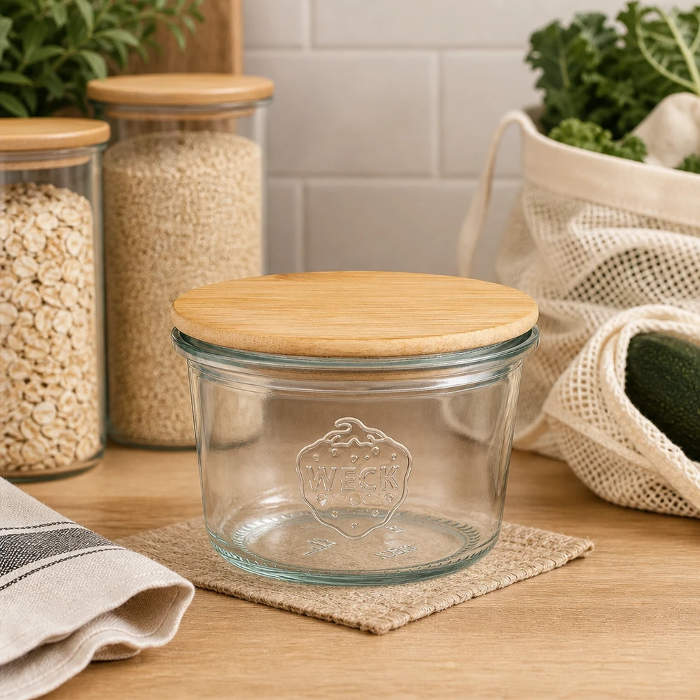 WECK beker 80ml RR60 houten deksel duurzame keuken opslag organisatie milieuvriendelijke opslag zero waste
