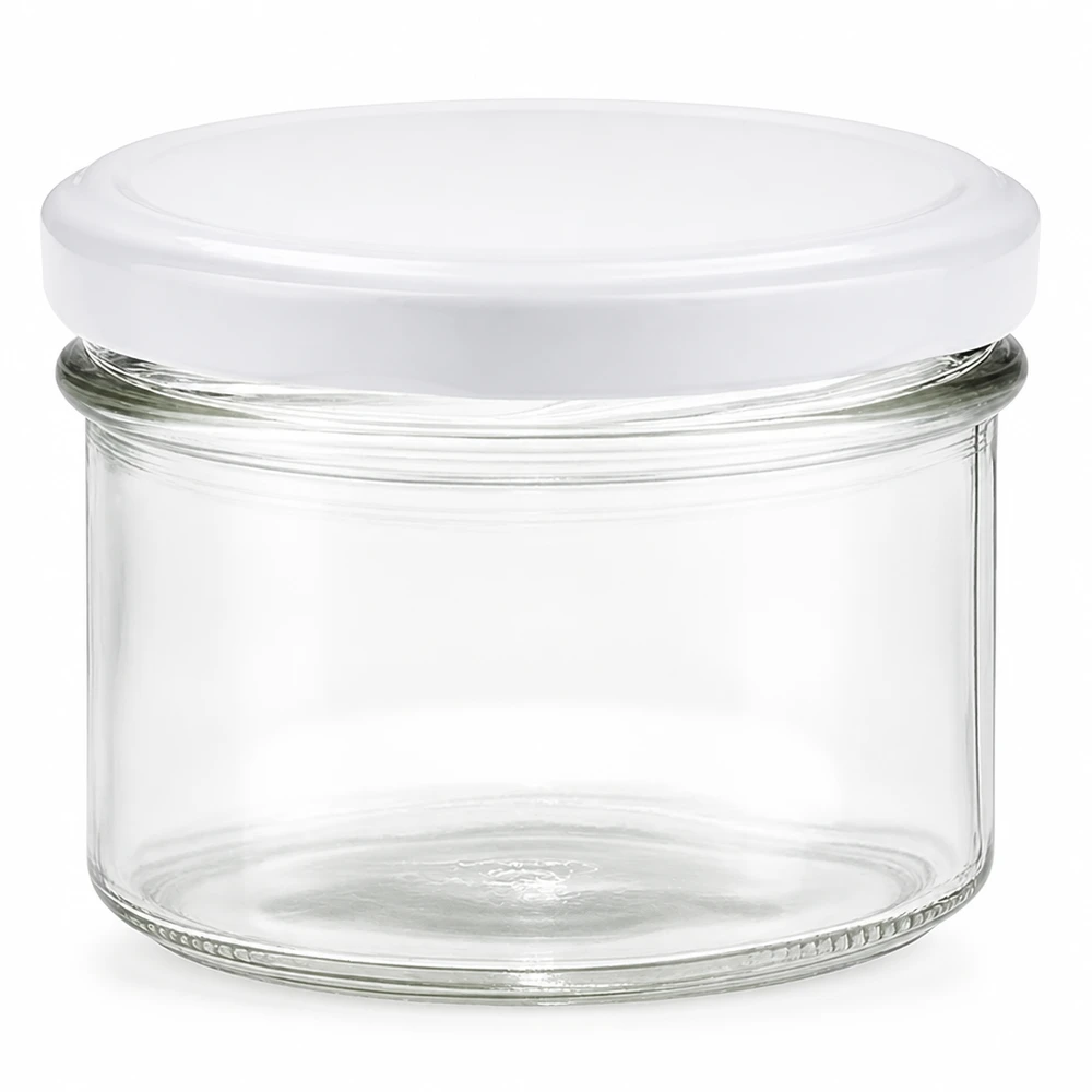 225ml bekers met BasicSeal deksel wit UNiTWIST 225 ml inmaakpot met wit BasicSeal deksel, lege glazen inmaakpot voor jam en conserven