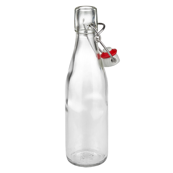 Glazen fles van 250 ml + zwenktop porseleinen UN...