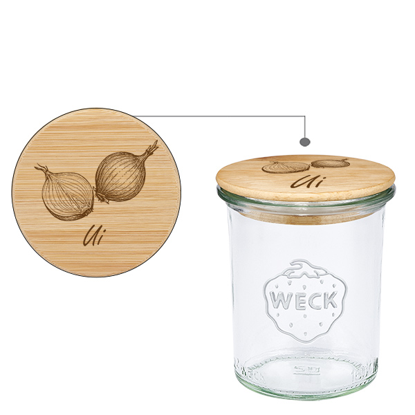 Houten dekselset "Ui" met WECK weckpot 160ml Houten dekselset "Ui" met WECK weckpot 160ml