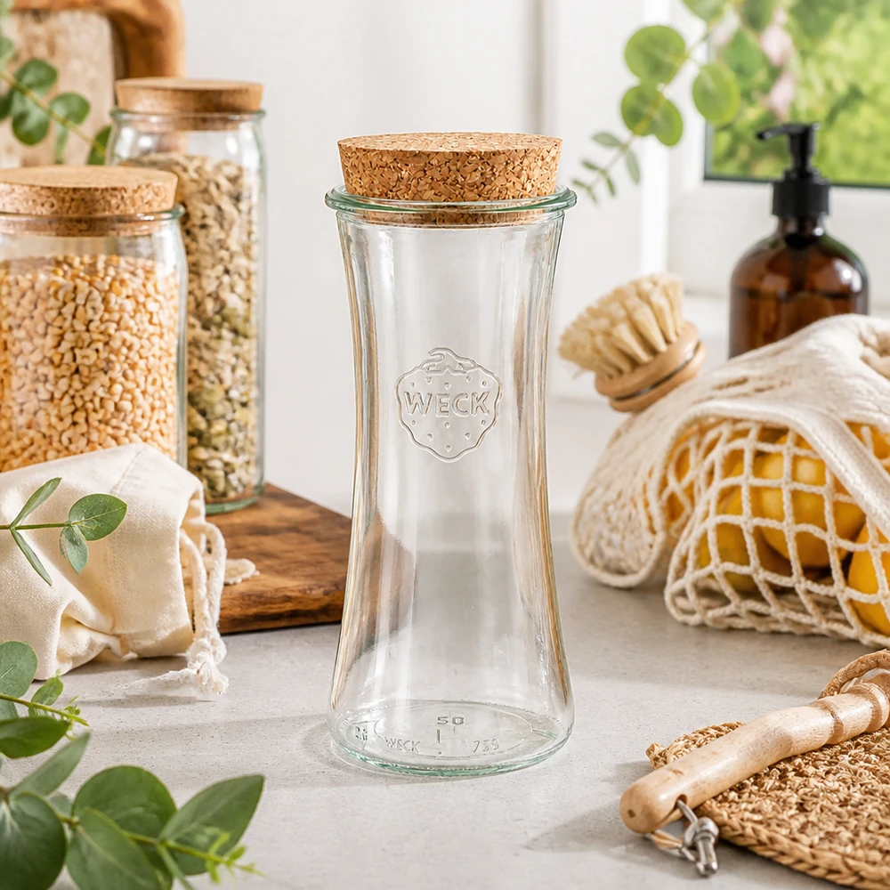 700ml delicatessenglas WECK RR80 met kurk WECK RR80 delicatessenpot 700ml leeg met kurkdeksel in duurzame zero-waste keuken tussen voorraadpotten