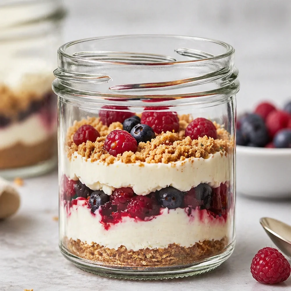UNiTWIST bekers 167 ml met gelaagd dessert van bessen, mascarpone en koekkruimels als producttoepassing