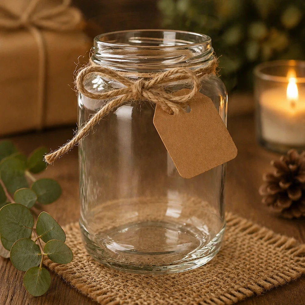 1700ml rond glas zonder deksel (TO100) UNiTWIST UNiTWIST Runda1700 bekers 1700ml TO100 decoratief met jute koord cadeaulabel rustieke decoratie