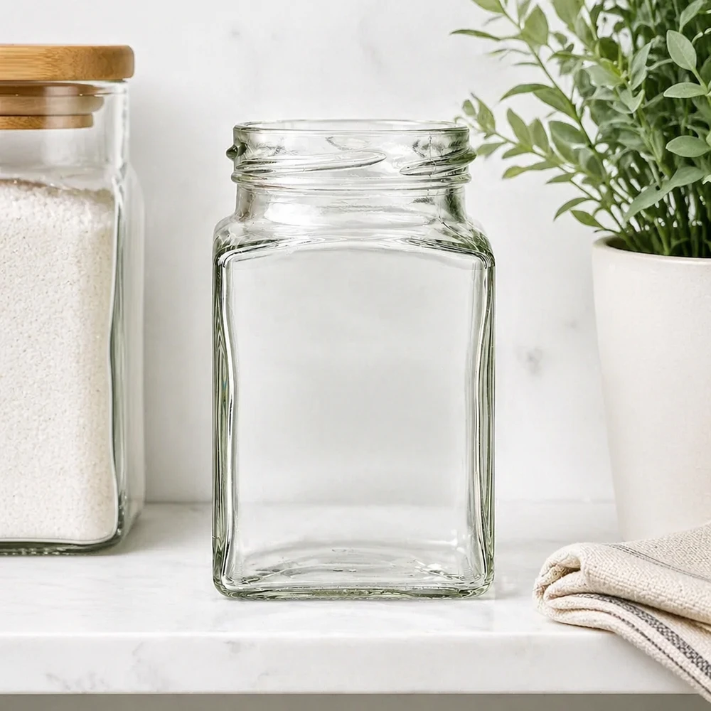 260ml tetraglas zonder deksel (TO58) UNiTWIST UNiTWIST Tetra260 4-hoekige pot 260ml TO58 lege inmaakpot vierkant transparant voor keuken en opslag