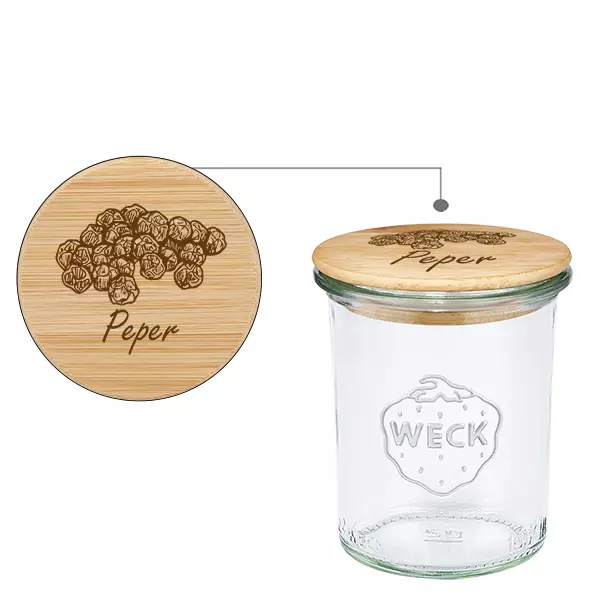 Houten dekselset "Peper" met WECK weckpot 160ml