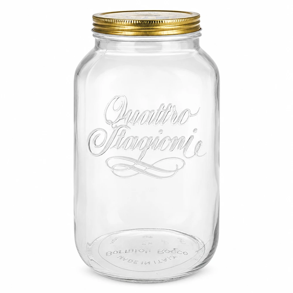 3800 ml rond glas "Quattro Stagioni" met deksel Quattro Stagioni ronde pot 3800ml met gouden schroefdeksel inmaakpot Italiaans design leeg