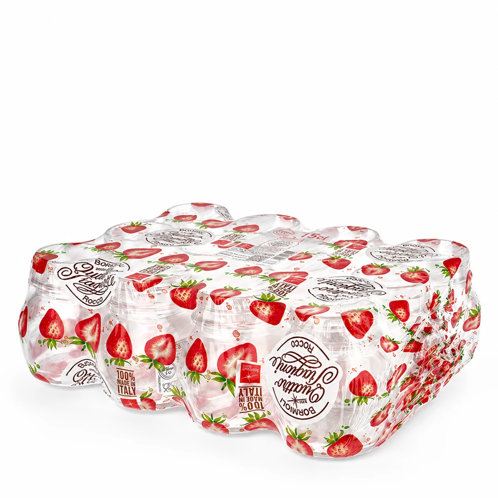 Quattro Stagioni ronde potten 150ml met aardbeideksels in een set van 4 voor inmaken en conserveren