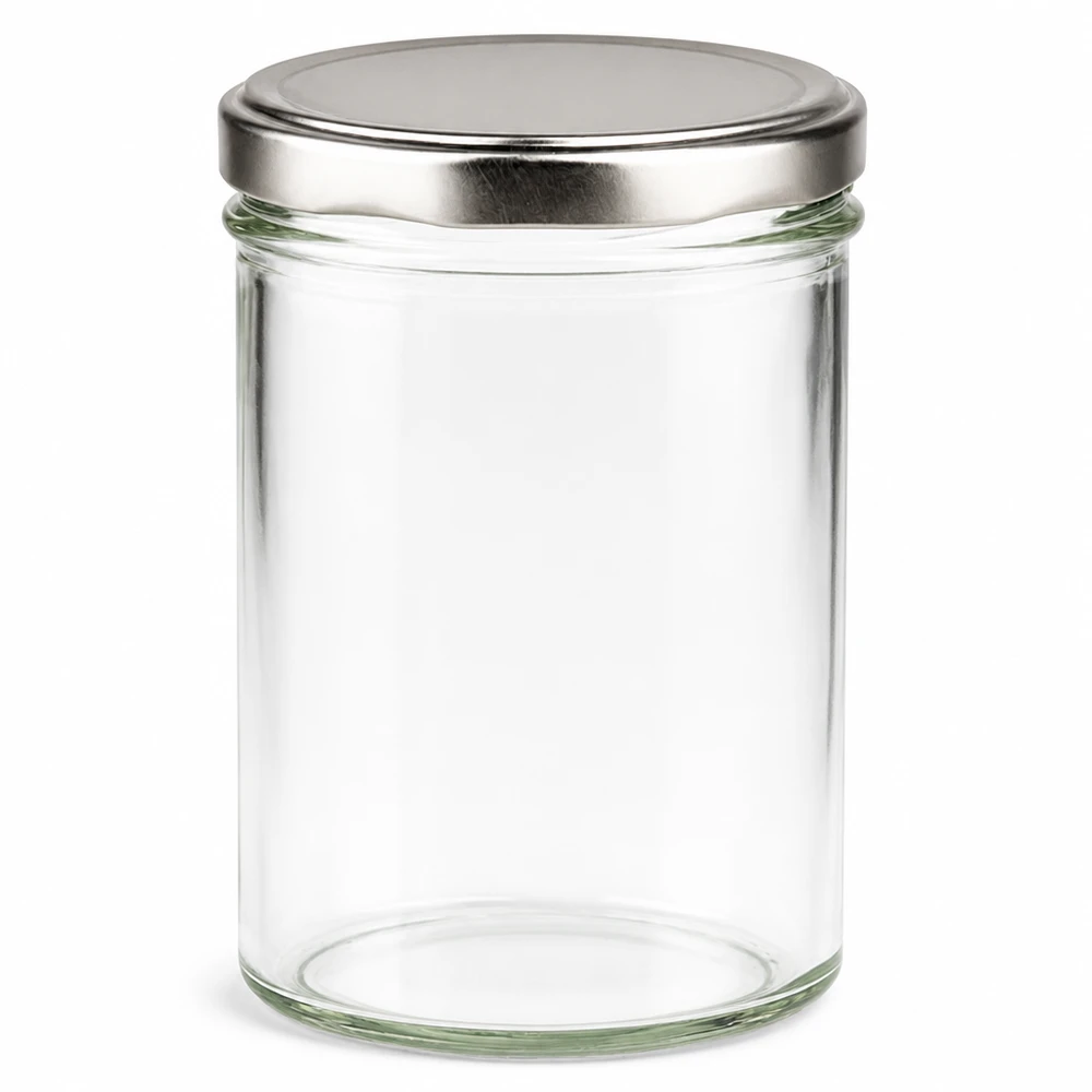 435ml bekers met BasicSeal deksel zilver UNiTWIST 435ml mason jar met zilveren BasicSeal deksel - lege mason jar van helder glas met metalen deksel
