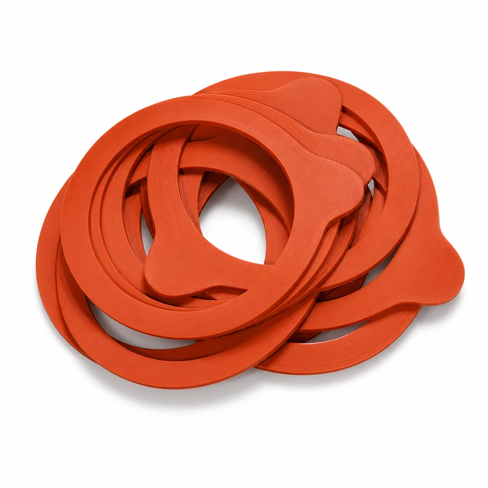 Weck-ring RR60 Inmaakringen RR60 natuurrubber oranje gestapeld genest Close-up van rubber afdichtingen Inmaakpotten