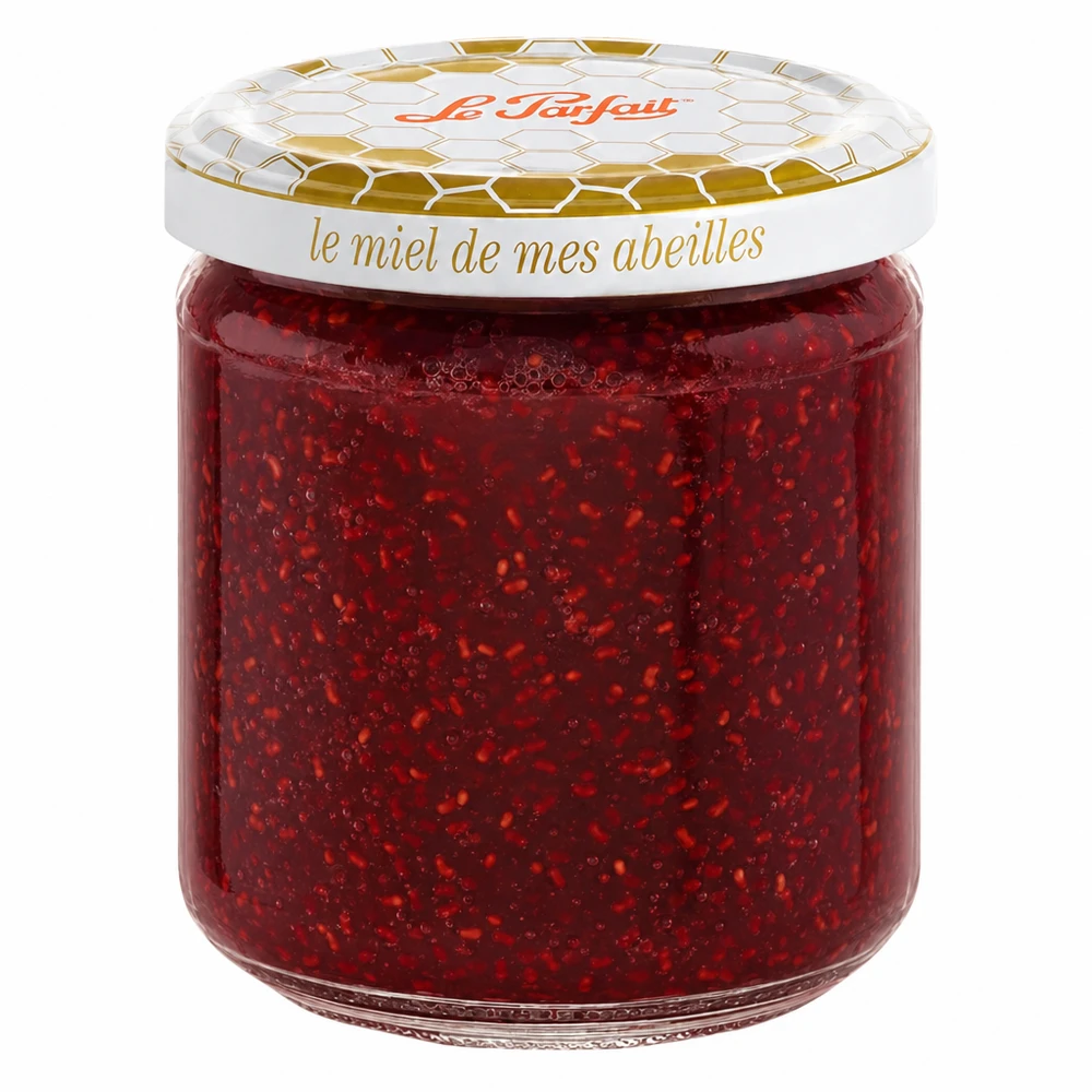 Le Parfait® honingpot 212 ml Ø63 mm Le Parfait honing inmaakpot 212ml met gouden honingraat deksel gevuld met rode aardbeienjam
