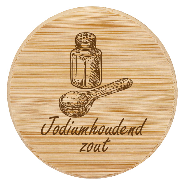 Houten deksel "Jodiumhoudend zout" voor WECK RR60 Houten deksel "Jodiumhoudend zout" voor WECK RR60