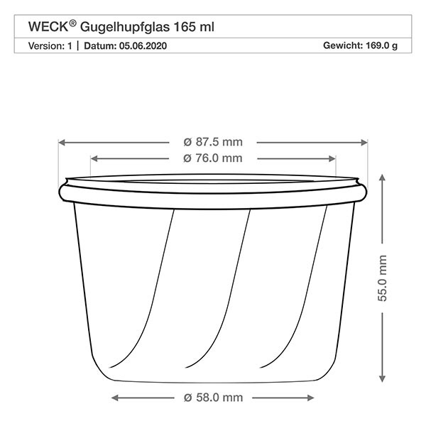 165ml Bundtcakeglas WECK RR80 met kurk naturel 165ml Bundtcakeglas WECK RR80 met kurk naturel