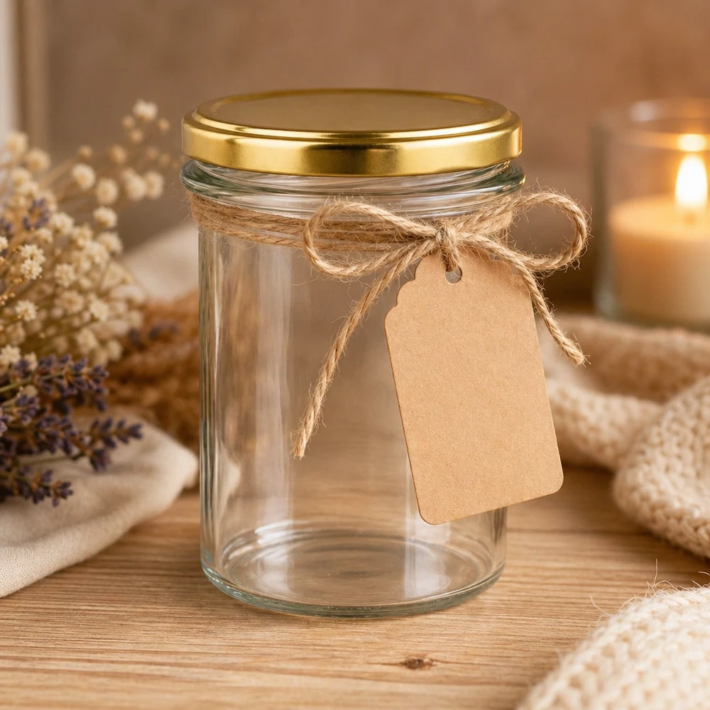 230ml bekers met BasicSeal deksel goud UNiTWIST 230ml beker met gouden BasicSeal deksel UNiTWIST decoratief met jute koord en papieren label als cadeau-idee