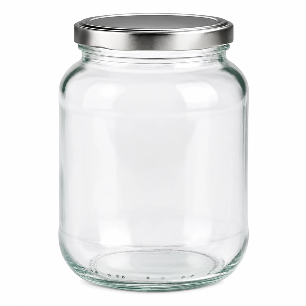370ml ovaal glas met BasicSeal deksel zilver UNiTWIST 370 ml ovale inmaakpot met zilveren BasicSeal schroefdeksel voor jam en conserven