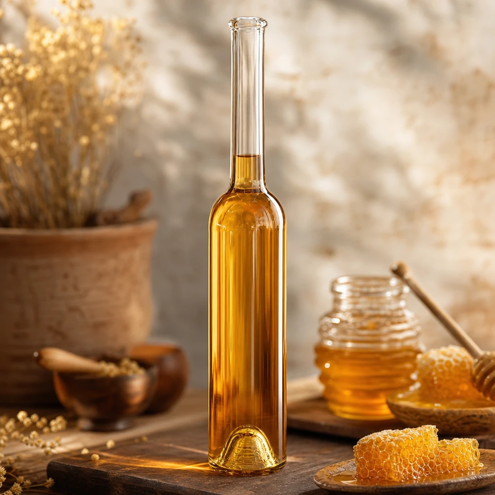 100 ml glazen fles Hugo zonder sluiting UNiTWIST® 100ml glazen fles Hugo gevuld met honing Toepassingsvoorbeeld Bijenteelt natuurlijke vullingen UNiTWIST Product afbeelding 2