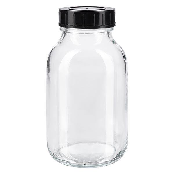 Fles met wijde hals 500 ml helder glas met schroefdeksel Fles met wijde hals 500 ml helder glas met schroefdeksel