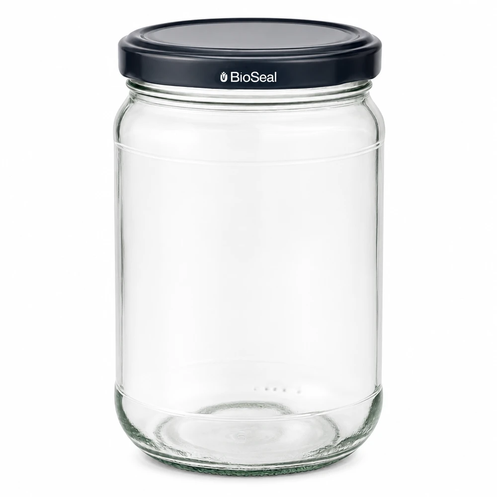 305ml rond glas met BioSeal deksel zwart UNiTWIST Lege UNiTWIST Runda305 inmaakpot met zwart TO63 BioSeal deksel van helder glas voor de keuken en opslag