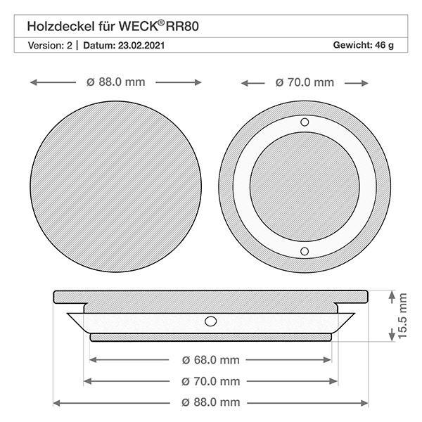 Houten deksel WECK RR80 Houten deksel WECK RR80