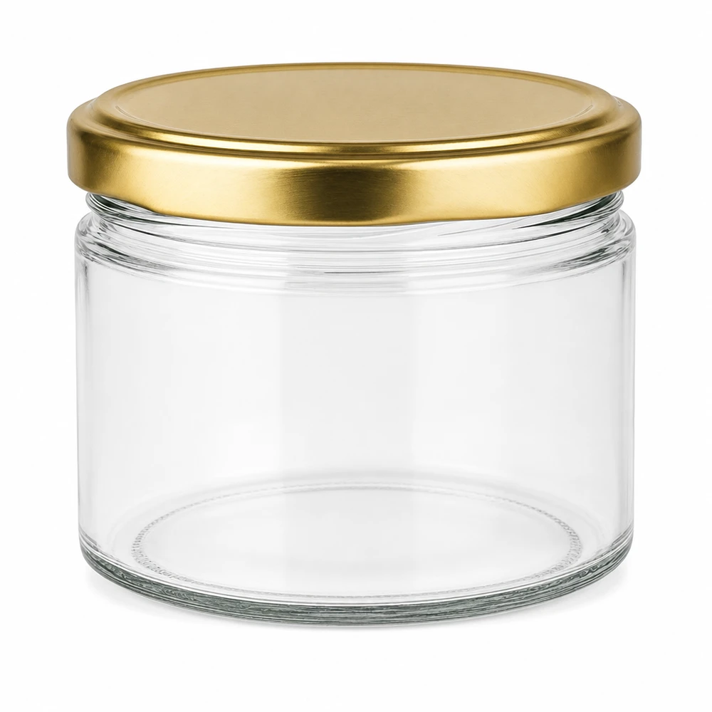 540ml rond glas met BasicSeal deksel goud UNiTWIST 540ml ronde glazen pot leeg met gouden BasicSeal UNiTWIST deksel op witte achtergrond