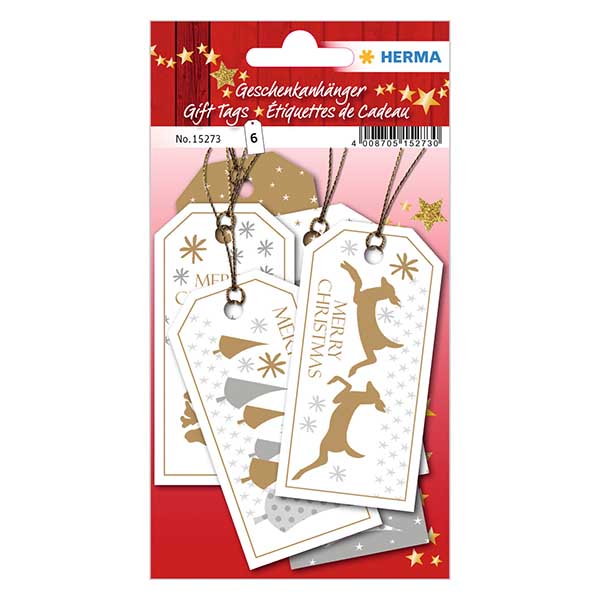 Label "Vrolijk Kerstfeest" (6 stuks) met glitter Label "Vrolijk Kerstfeest" (6 stuks) met glitter