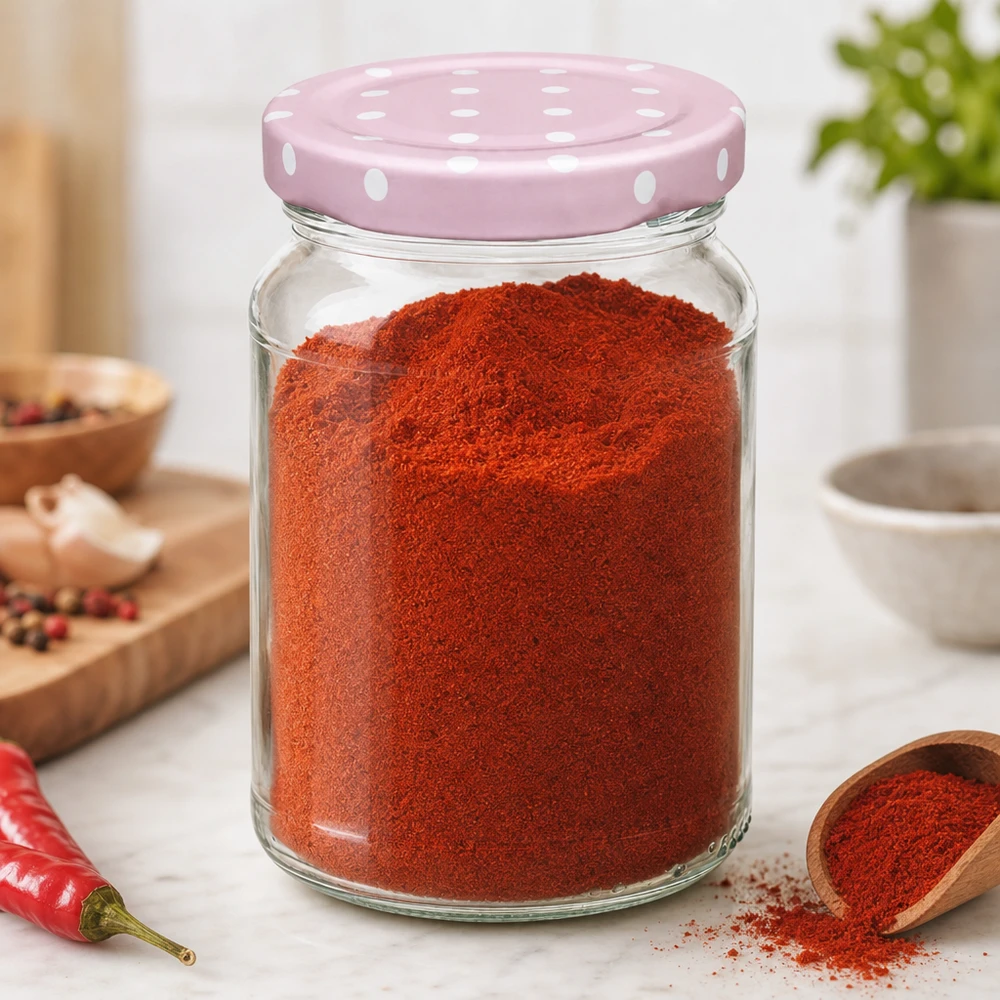Ronde pot van 205 ml + roze BasicSeal-deksel met stippen UNiTWIST Gewürzaufbewahrung im 205ml Rundglas mit rosa Punktedeckel - ideal für Paprika und Küchengewürze