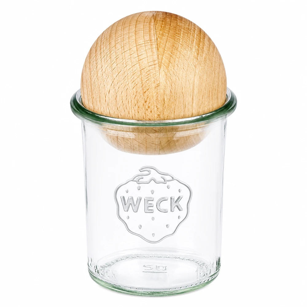 160ml stortglas WECK RR60 met houten bal 160ml WECK RR60 inmaakpot met beukenhouten bol deksel, transparante inmaakpot met houten deksel