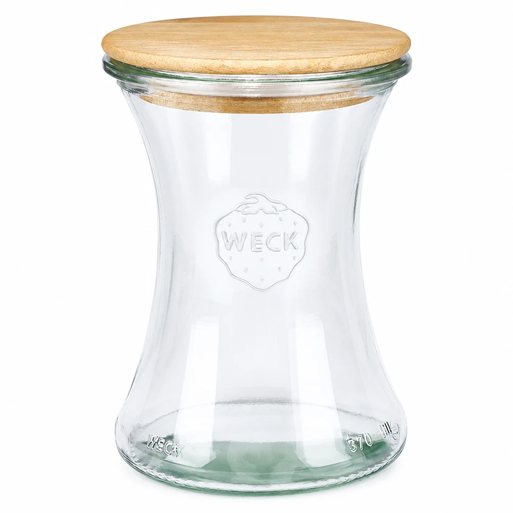 WECK delicatessenpot 370ml RR80 met houten deksel van transparant glas voor conserveren en bewaren