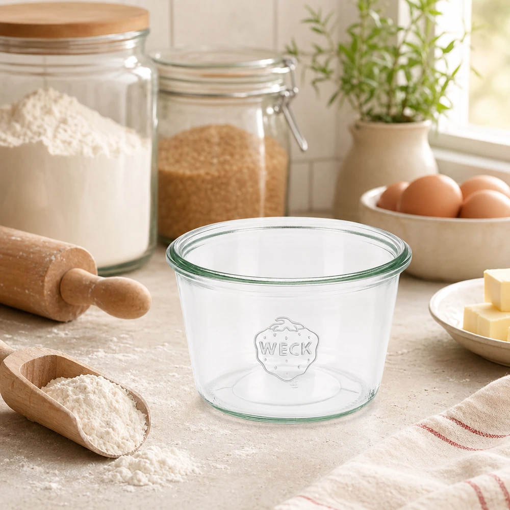 370ml stortglas WECK RR100 WECK glazen pot 370ml RR100 in keuken met bakingrediënten en keukengerei