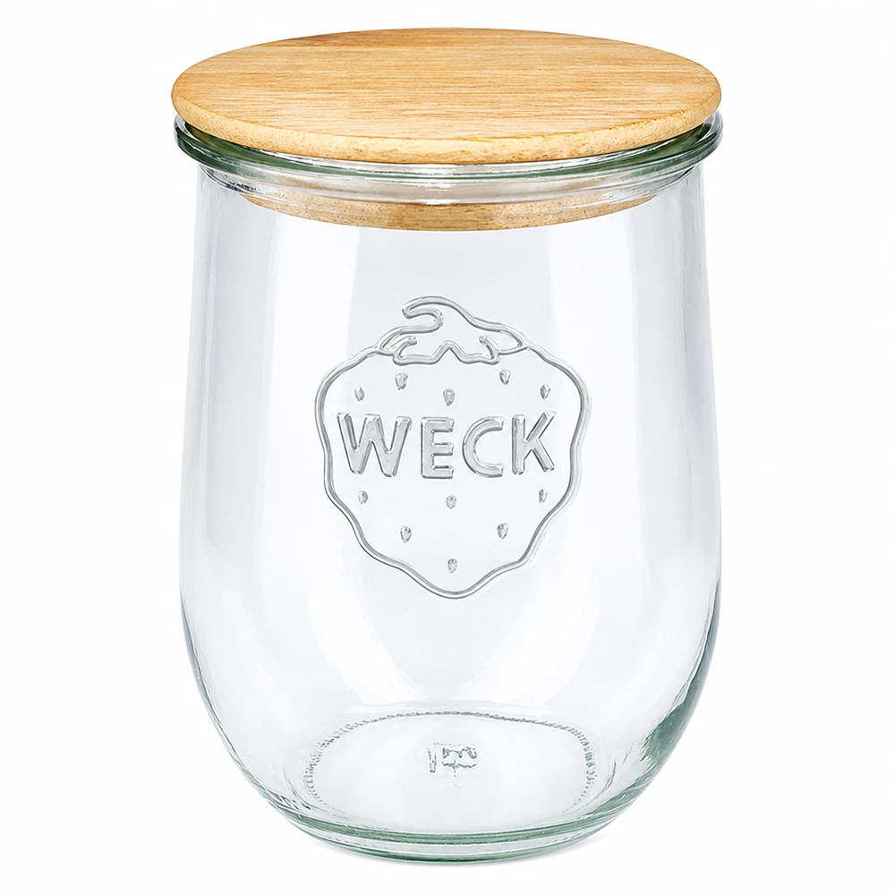 WECK tulpenpot 1062ml RR100 met houten deksel Inmaakpot van glas met natuurlijk houten deksel