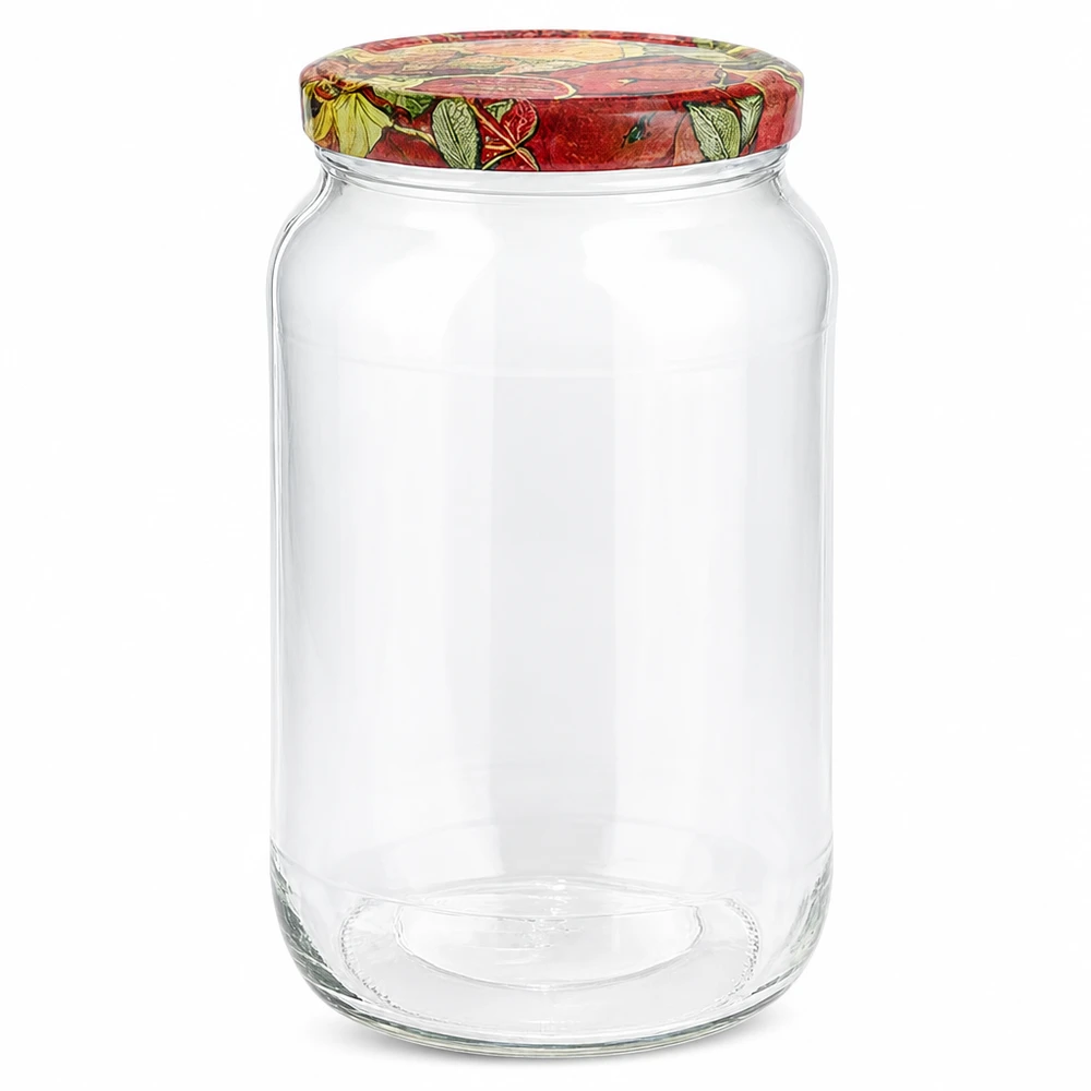 1062ml rond glas met BasicSeal deksel Fruit decor UNiTWIST 1062ml ronde pot met BasicSeal deksel fruitdecor inmaakpot lege transparante voorraadpot met kleurrijk fruitmotief