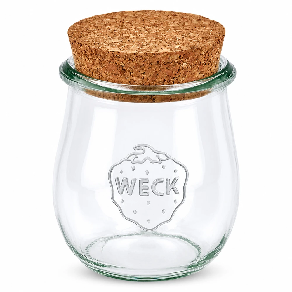 220ml tulpenglas WECK RR60 met kurk WECK tulpenpot 220ml RR60 met natuurlijke kurkstop Inmaakpot van helder glas