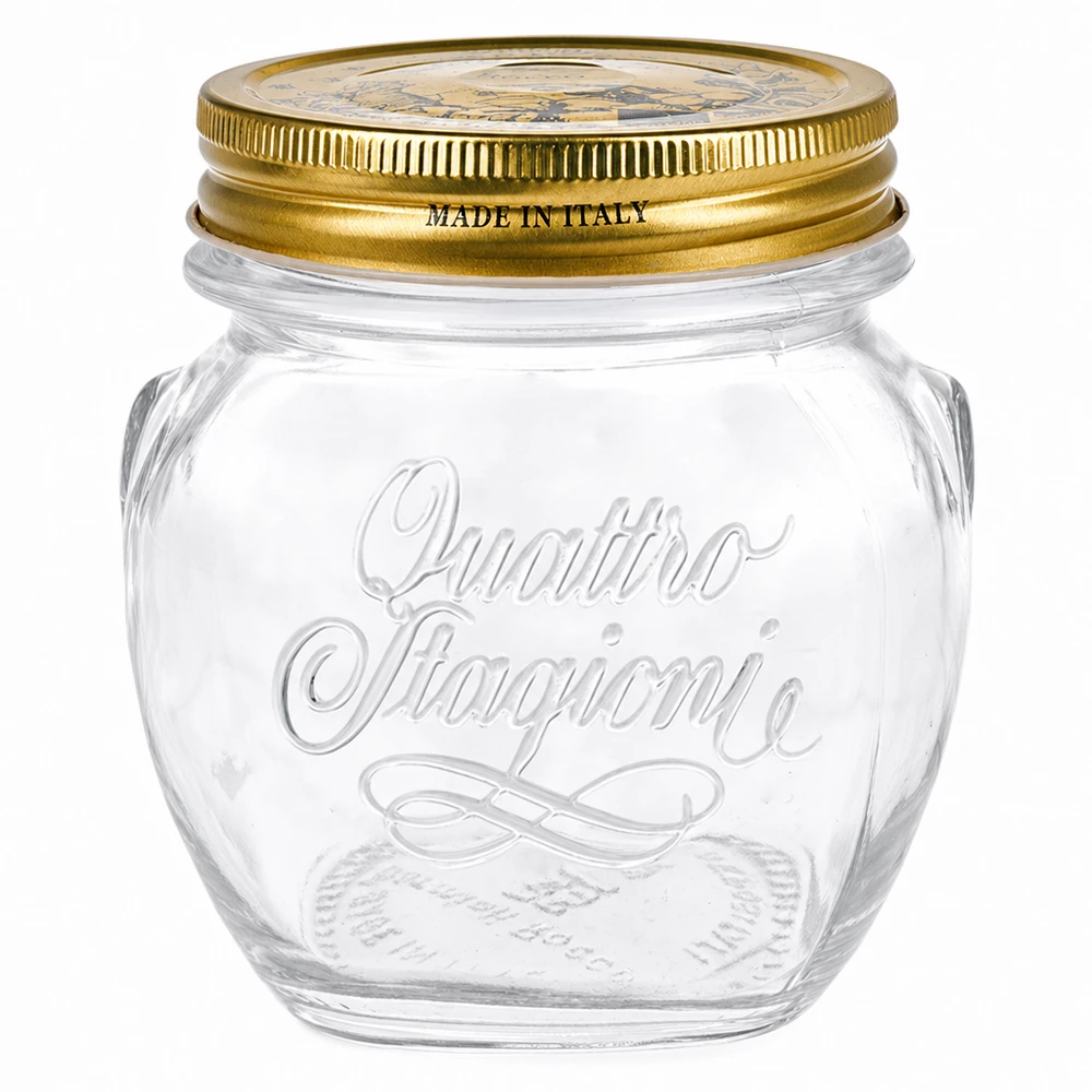 300 ml rond glas "Quattro Stagioni" met deksel 300ml ronde pot Quattro Stagioni met gouden deksel Made in Italy inmaakpot transparant leeg
