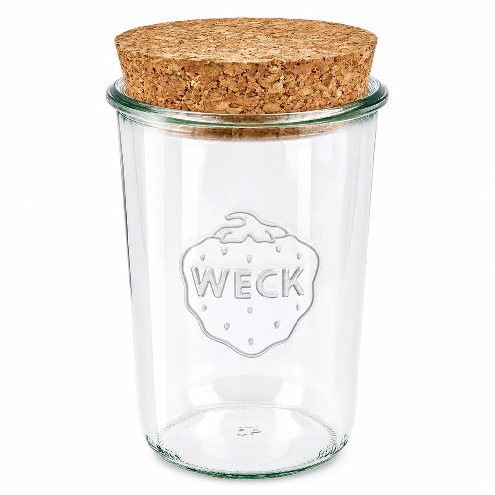 WECK tuimelpot 850ml RR100 met natuurlijk kurkdeksel inmaakpot voorraadpot transparant