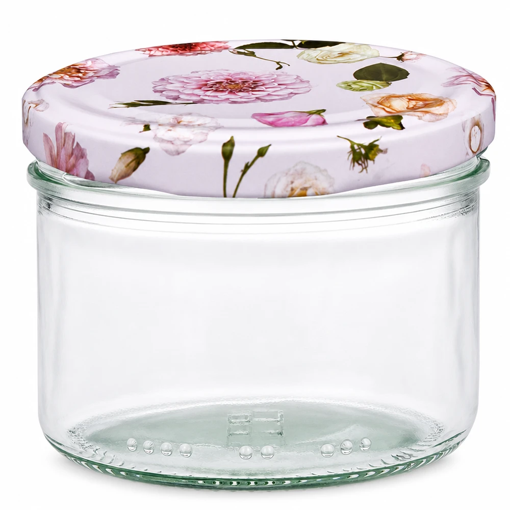 Cilindrische pot 230 ml + deksel BasicSeal roze bloem 230ml cilinderpot met BasicSeal deksel bloem roze - inmaakpot met bloemmotief voor keuken en opslag