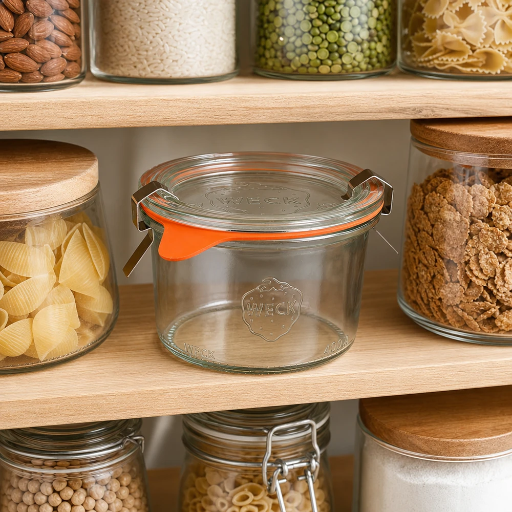 200ml stortglas compleet WECK RR80 WECK 200ml RR80 trommels voor het bewaren van voedsel in georganiseerde voorraadkeukens met noten en pasta
