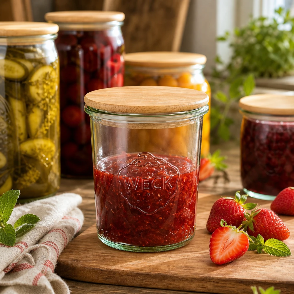 WECK 160ml RR60 aardbeienjam pot zelfgemaakte inmaak houten deksel duurzame keuken