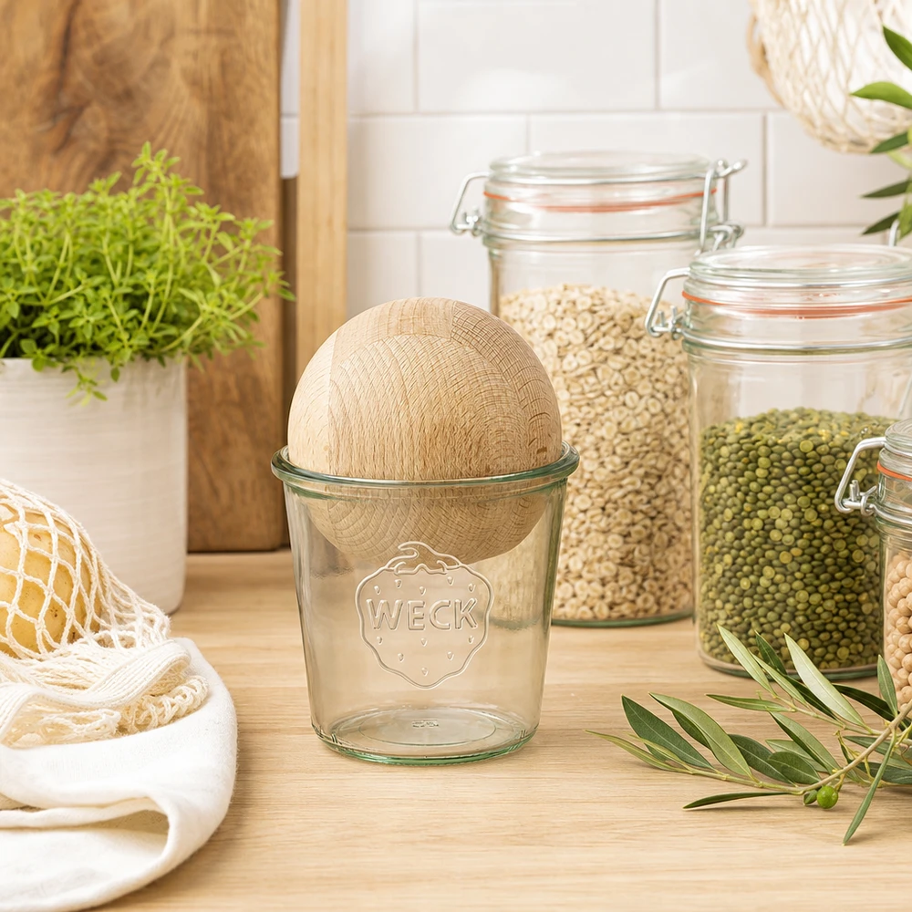 580ml stortglas WECK RR100 met houten bal 580ml stortglas WECK RR100 met houten bal