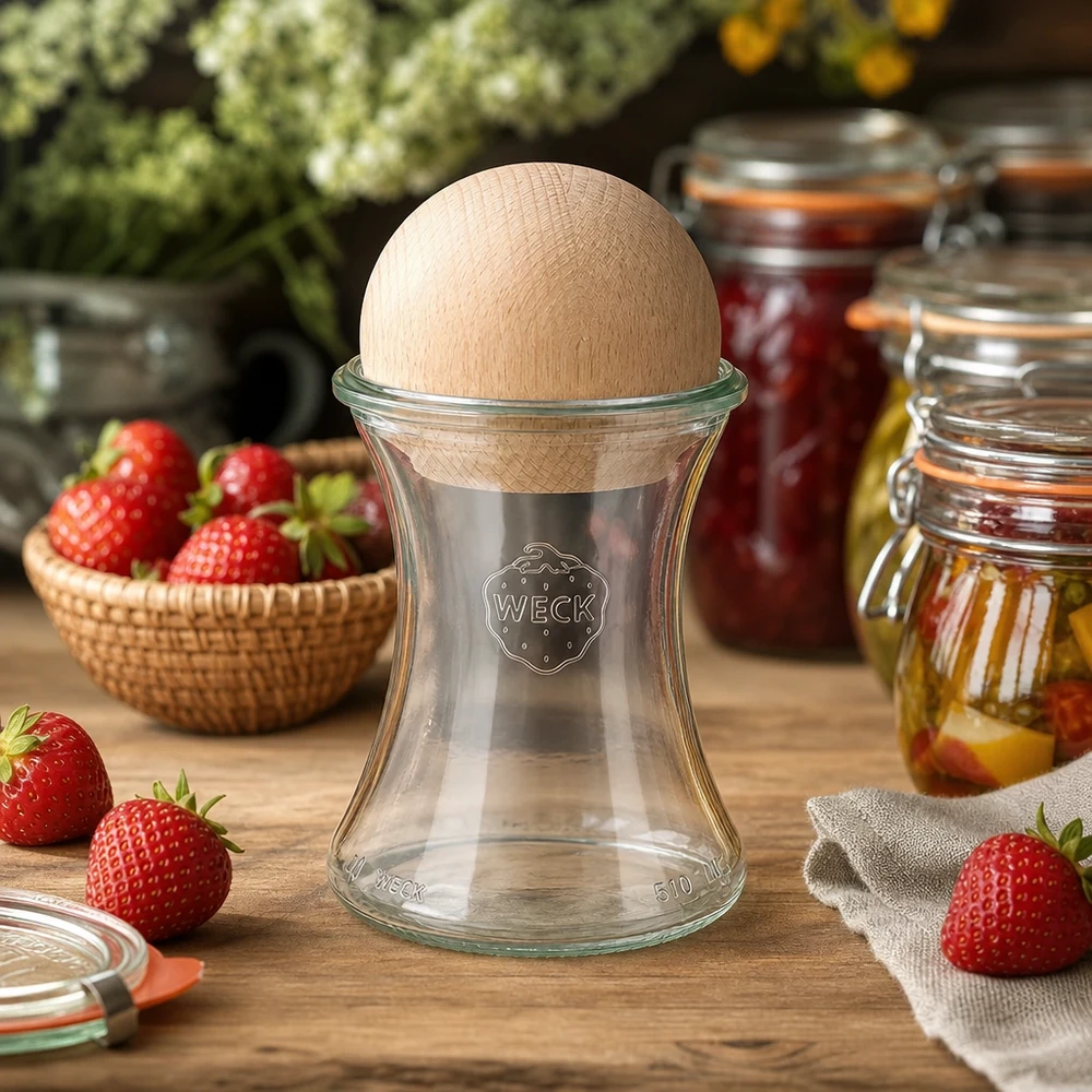 WECK pot 370ml RR80 houten bol beuken keuken sfeer aardbeien jam potten inmaak potten