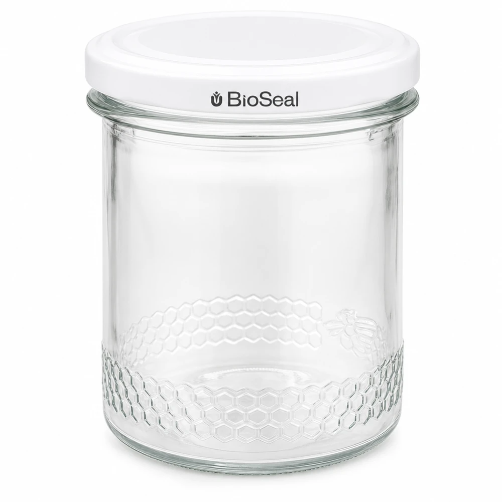 Honingpot 560 g met witte BioSeal UNiTWIST-deksel 400ml honingpot met wit BioSeal deksel UNiTWIST inmaakpot bijenteeltbenodigdheden glazen verpakking
