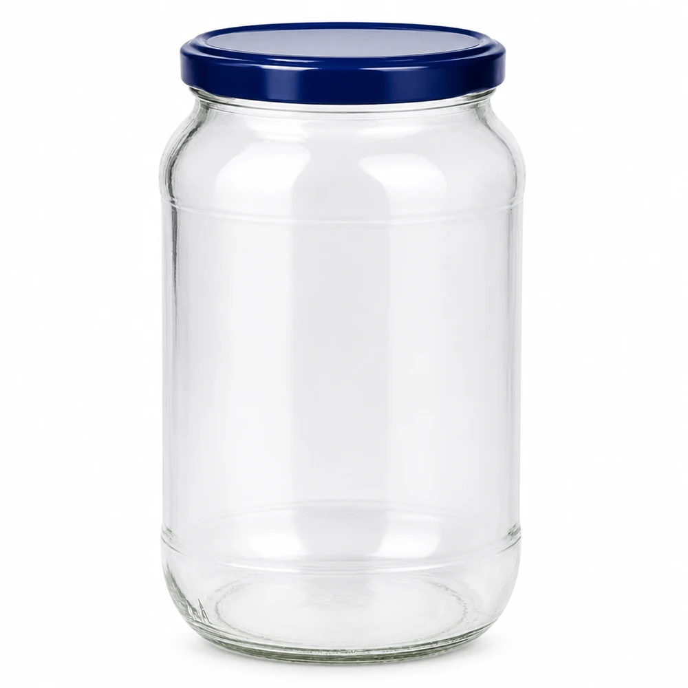 1062ml rond glas met BasicSeal deksel blauw UNiTWIST 1062ml ronde inmaakpot met blauw BasicSeal deksel UNiTWIST lege transparante voorraadpot
