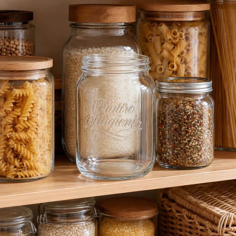 2000ml huishoudpot Quattro Stagioni voorraadpot met schroefdeksel voor keuken voorraadkast pasta kruiden