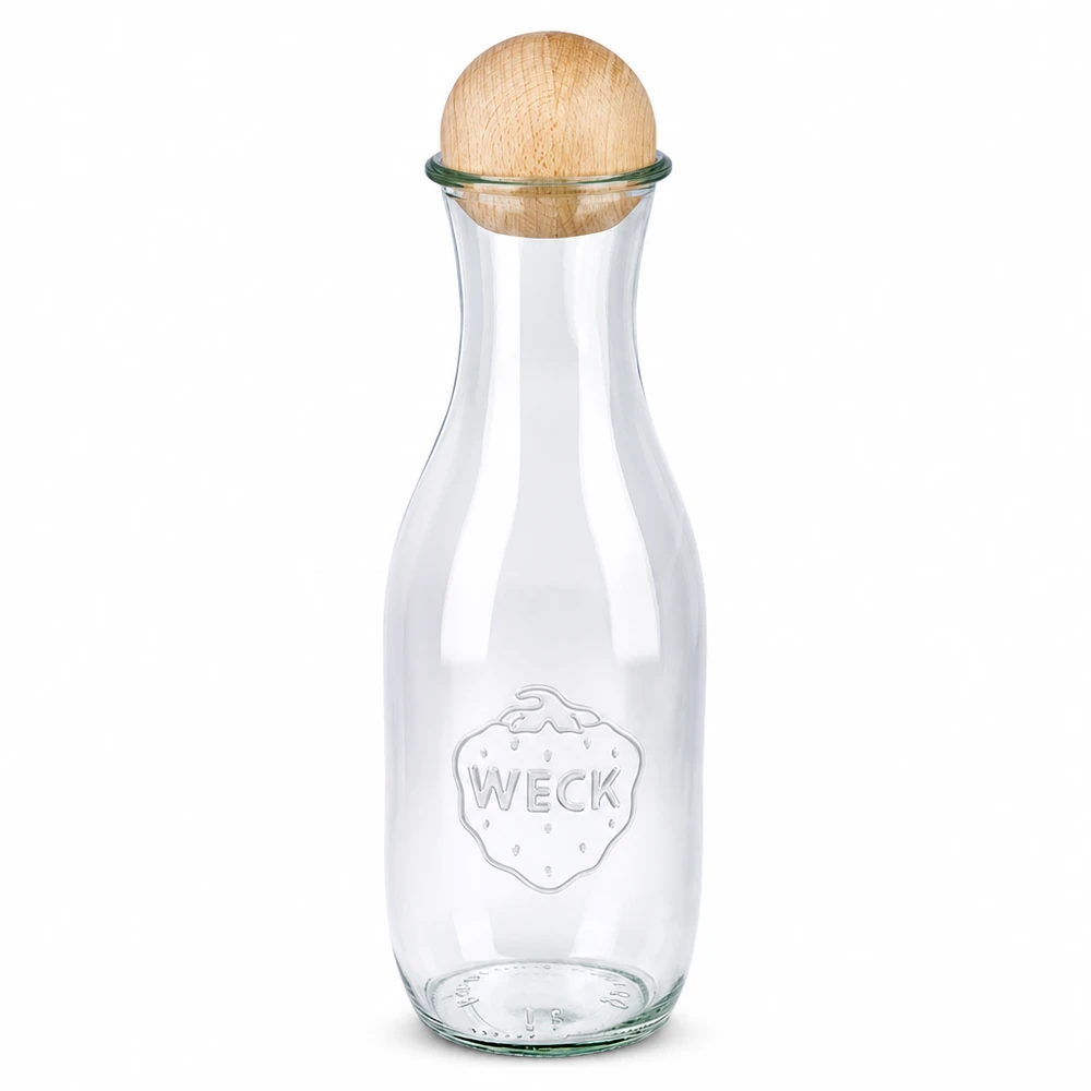 1062ml sapflessen WECK RR60 met houten bal WECK sapfles 1062ml RR60 met houten bol Beukenhouten sluiting Glazen fles transparant Conserveren