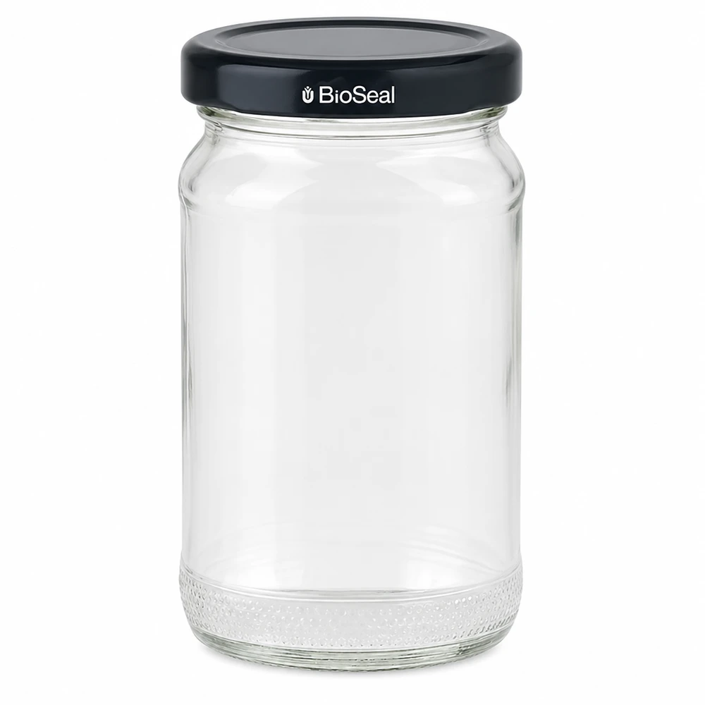 110ml rond glas met BioSeal deksel zwart UNiTWIST UNiTWIST Runda110 inmaakpot met zwart TO48 BioSeal deksel - lege glazen voorraadpot