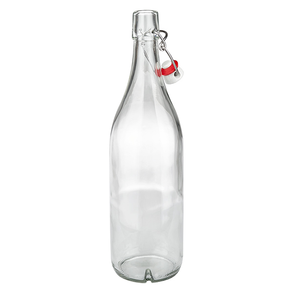 Glazen fles van 1000 ml + porseleinen slingerdop UN...