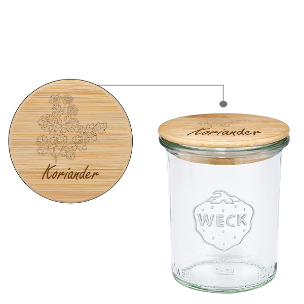 Houten dekselset "Koriander" met WECK weckpot 160ml Houten dekselset "Koriander" met WECK weckpot 160ml