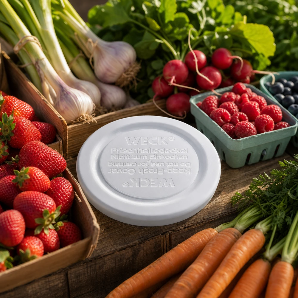 WECK RR40 keep-fresh deksel tussen verse groenten en bessen - ideaal voor het bewaren van alles van aardbeien tot wortelen