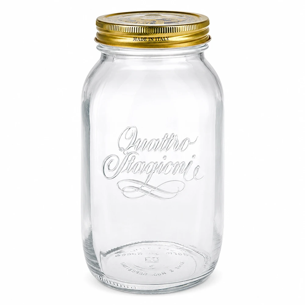 1500 ml rond glas "Quattro Stagioni" met deksel 1500ml Quattro Stagioni Rundglas mit goldenem Deckel - elegantes italienisches Einmachglas für Küche und Vorratshaltung
