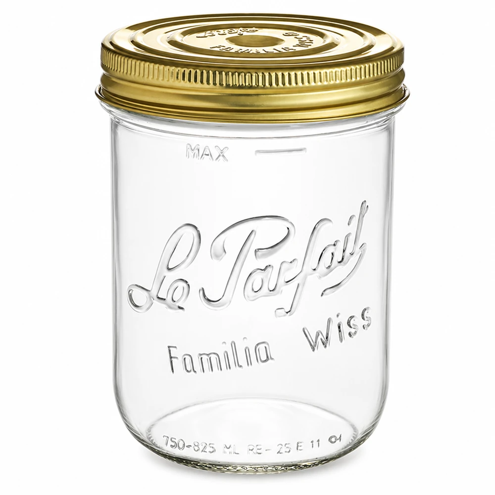 Le Parfait® Familia Wiss 1 kg Ø100 mm pot Familia Wiss 1020ml inmaakpot met gouden schroefdeksel Le Parfait inmaakpot voor het inmaken