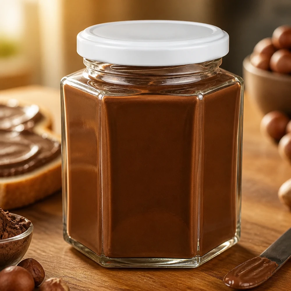 191 ml Hexaglas + BasicSeal-deksel, wit, UNiTWIST® Klein UNiTWIST-hexaglas van 191 ml met wit deksel, perfect voor het afvullen van chocolade-hazelnootpasta